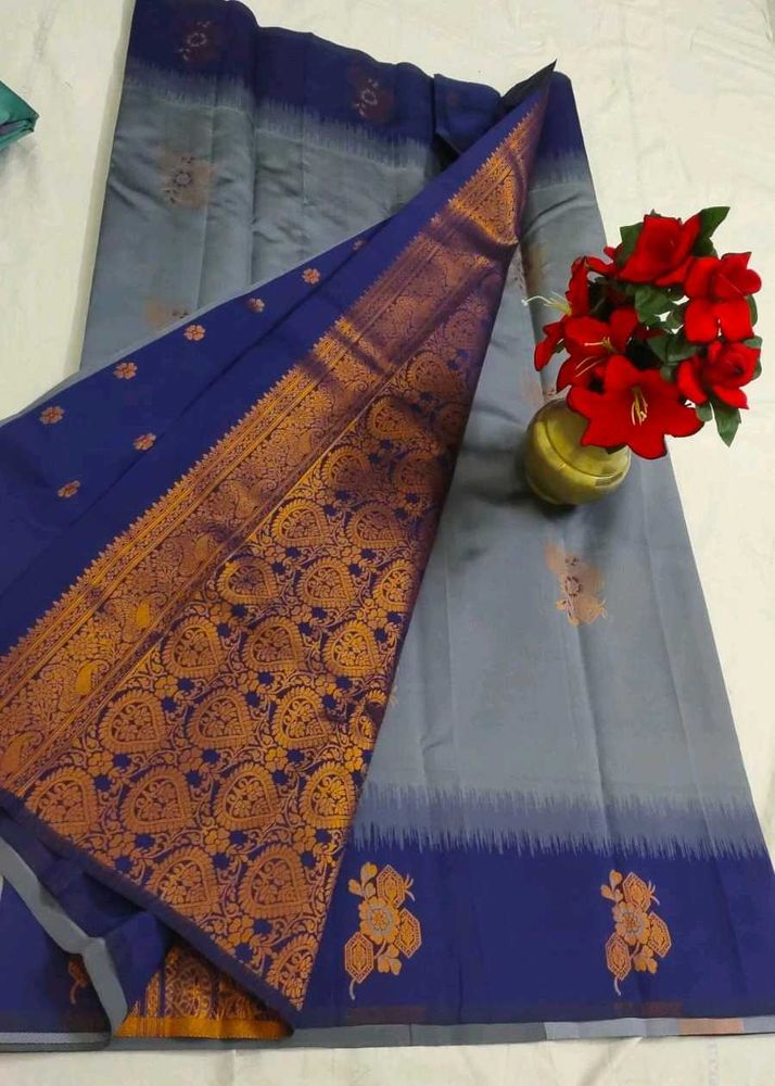 Elegant Blue and Grey semi uppada silk Saree