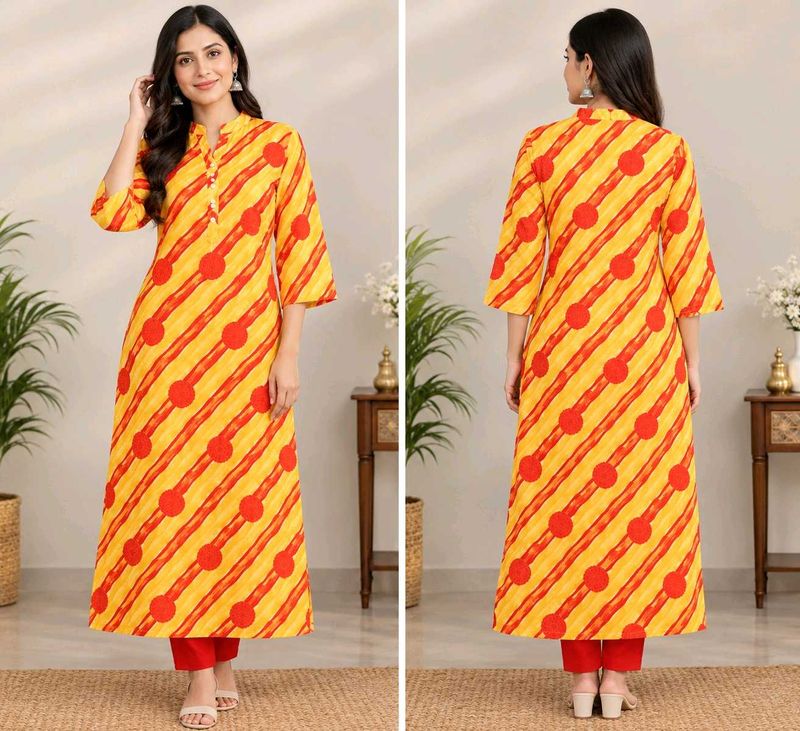 lehariya Vibrant Yellow &amp; Red Striped Kurta