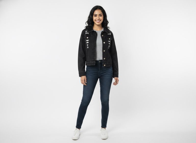 Black Distressed Denim Jacket