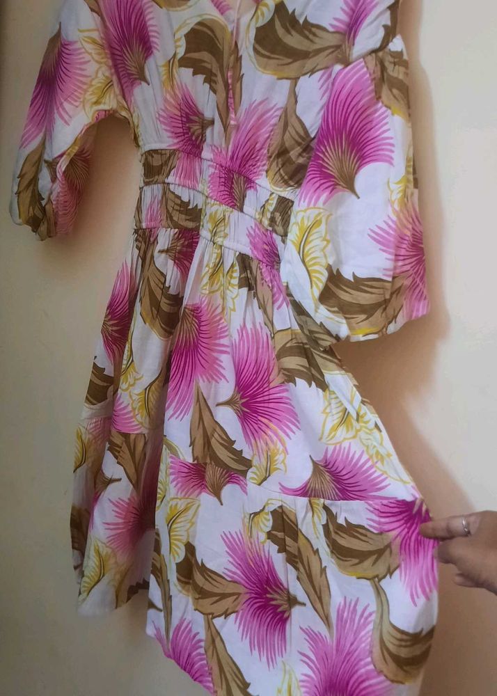 Floral Print Smocked Waist Dress