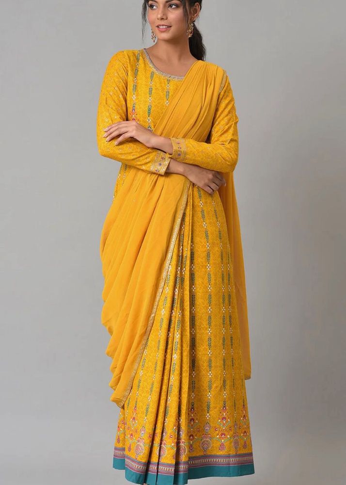 Vibrant Yellow saree style dress