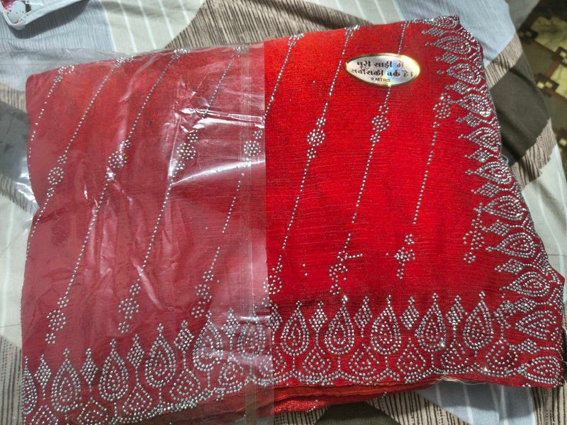 Elegant Red Embellished Saree