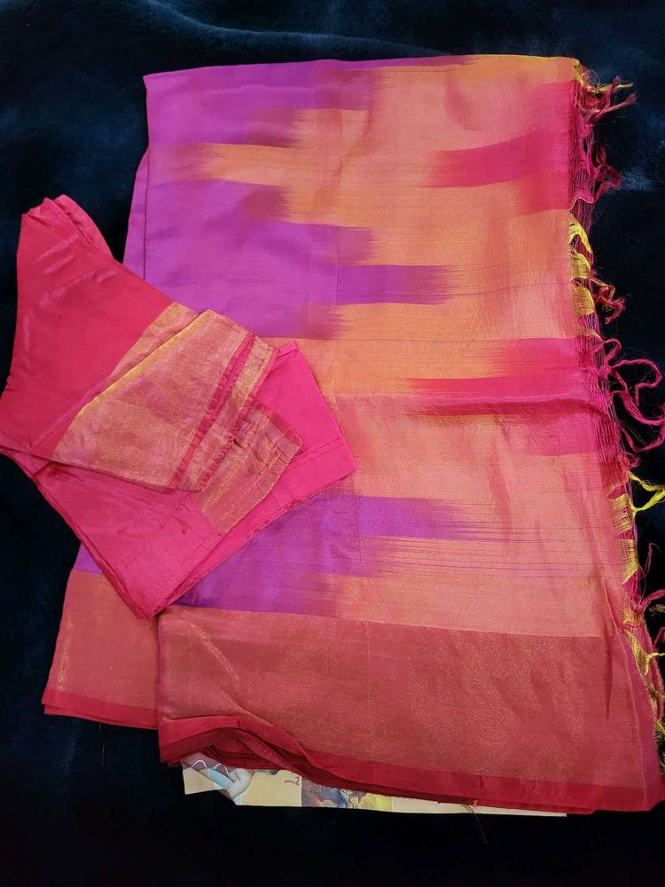 Vibrant Silk Saree with Blouse Piece