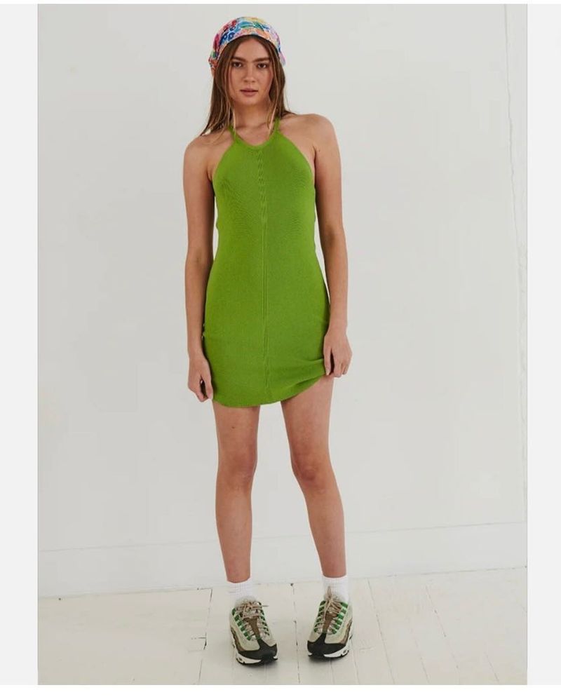 Lime Green Ribbed Knit Mini Dress