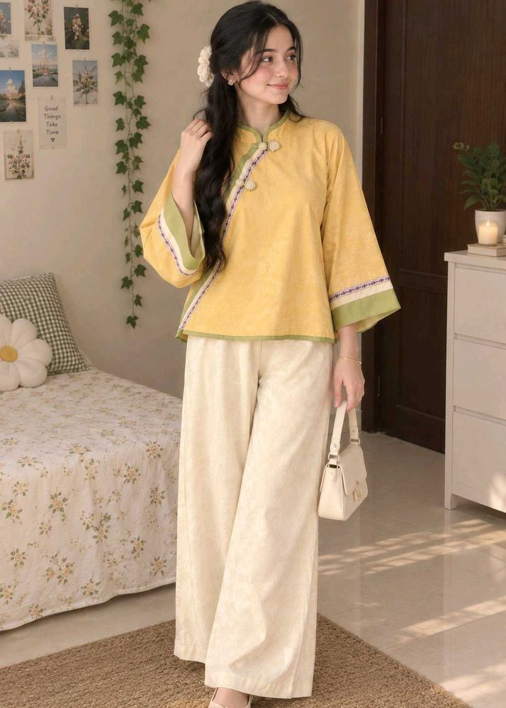 Stylish butter yellow kimono top