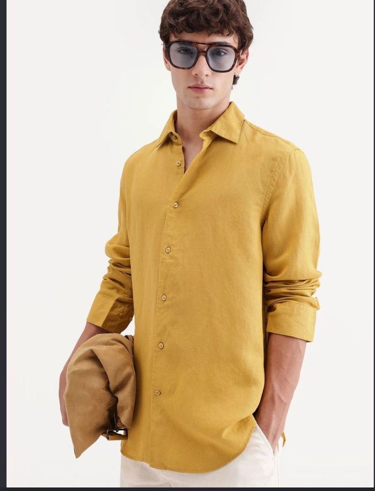 Men's Mustard Yellow Linen Shirt