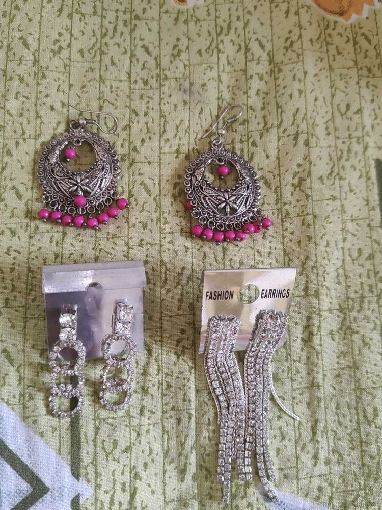 Stone and Oxidised Earring