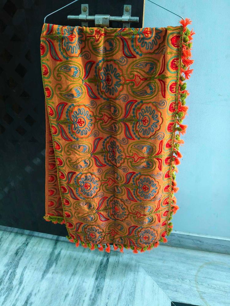 Embroidered Orange kashmiri work stawl