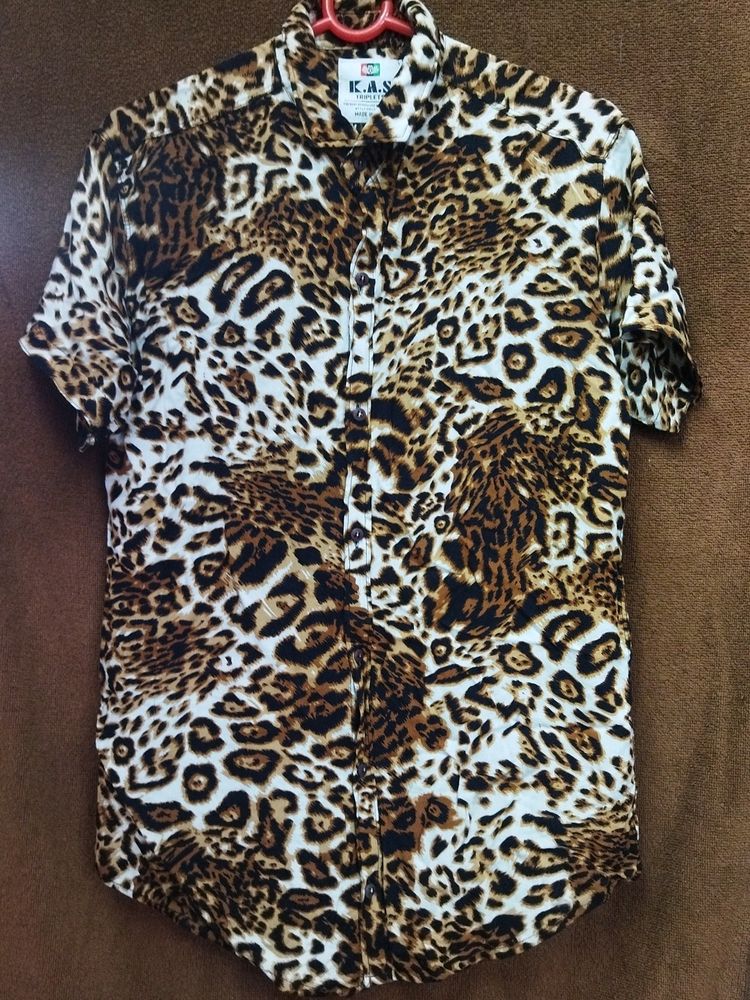 Tiger Print Half Sleeves Shirt For Unisex 5005