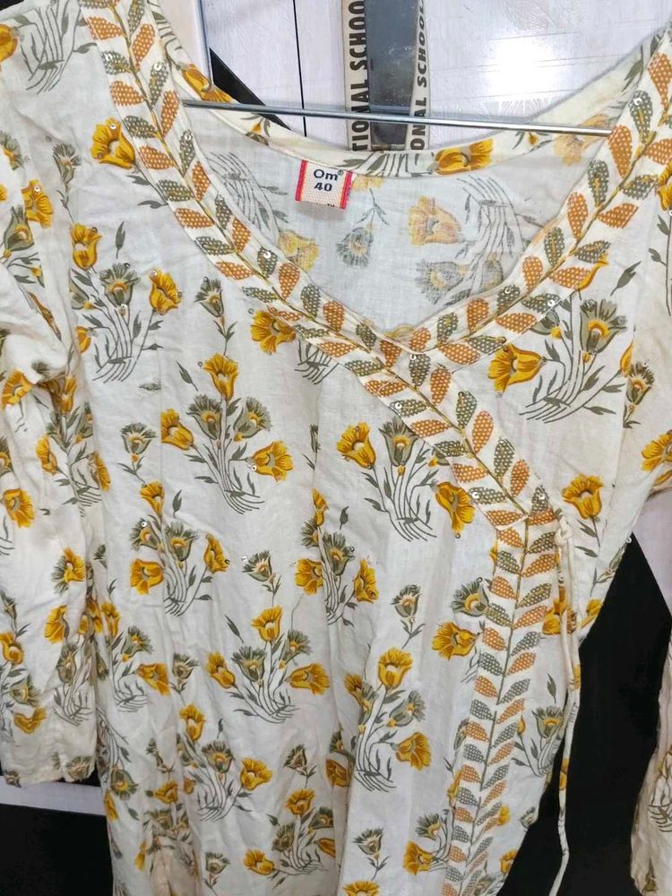 White Kurta with Yellow Floral Print