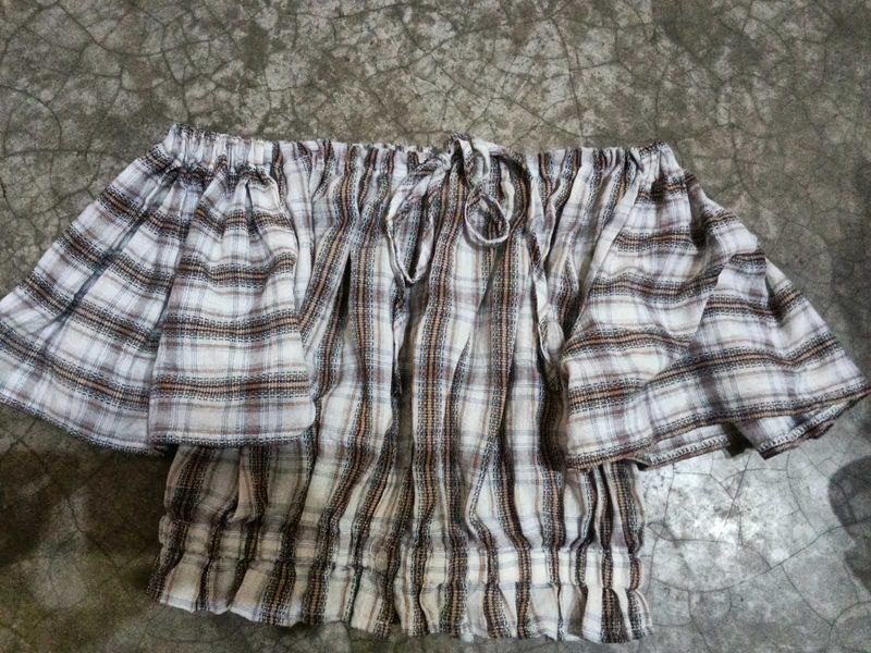 Aesthetic korean Plaid Off-Shoulder Top