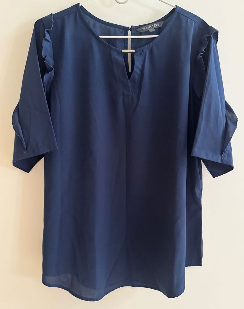 Projecteve - Chic Navy Blue Ruffle Sleeve Top