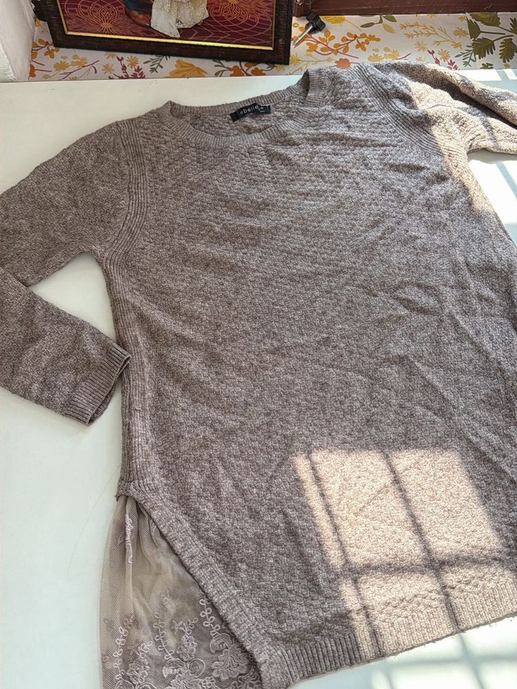 Cozy Knit Sweater with Lace Detail