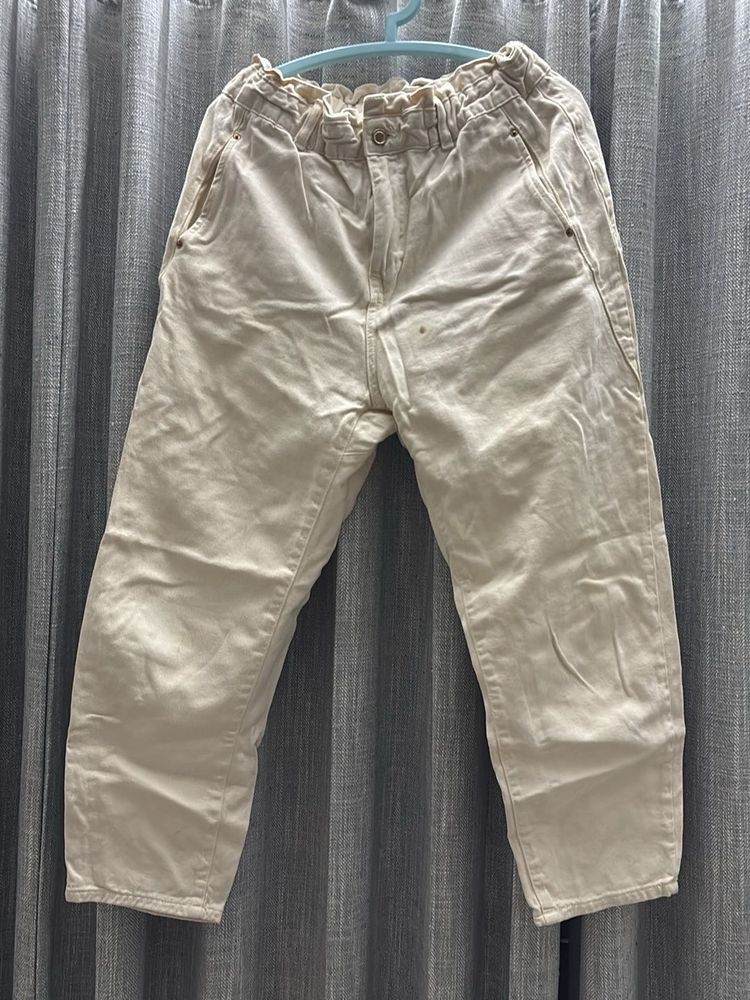 ZARA Cream Paperbag Waist Pants