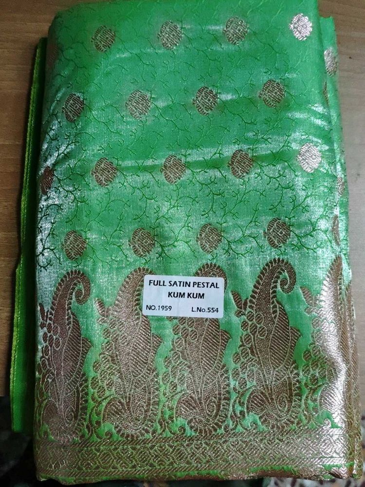 Green Satin Saree with Brocade