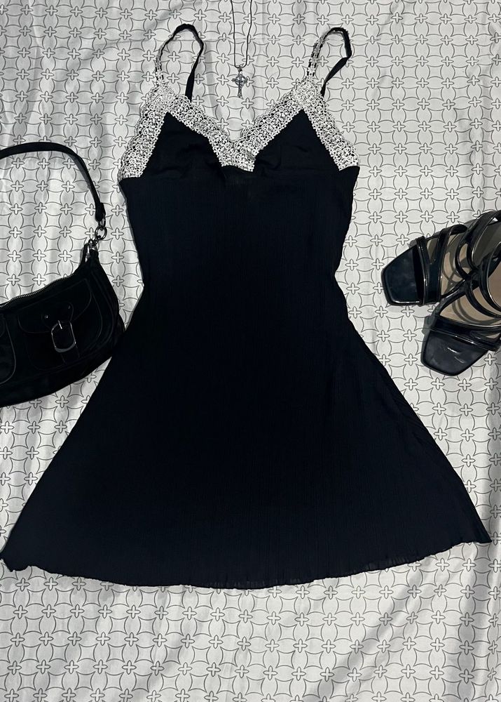 Black Lace Trim Mini Dress
