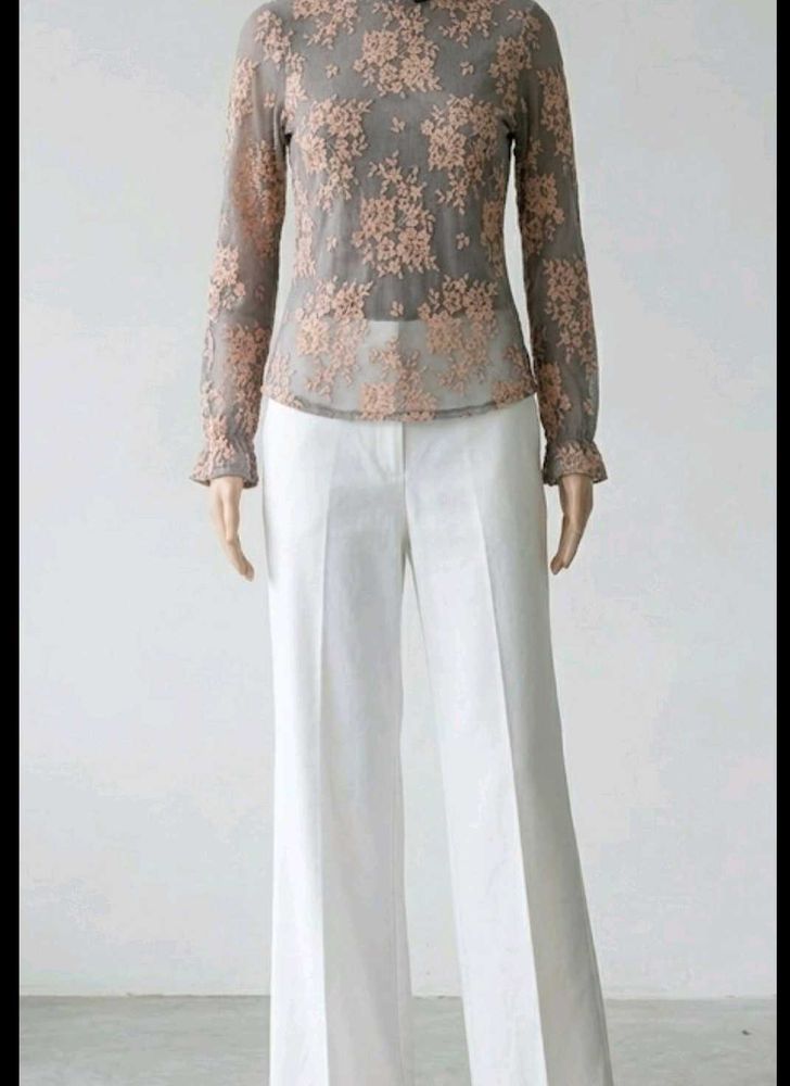 Grey and peach lace transparent top