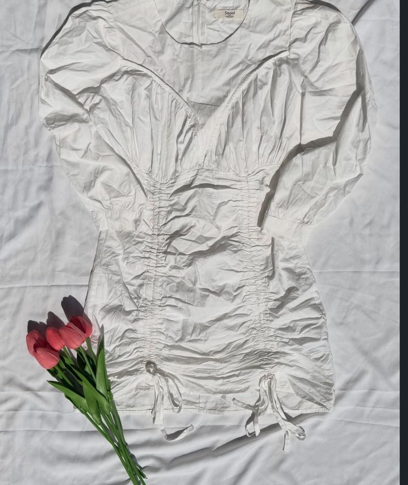 Chic White Ruched Mini Dress