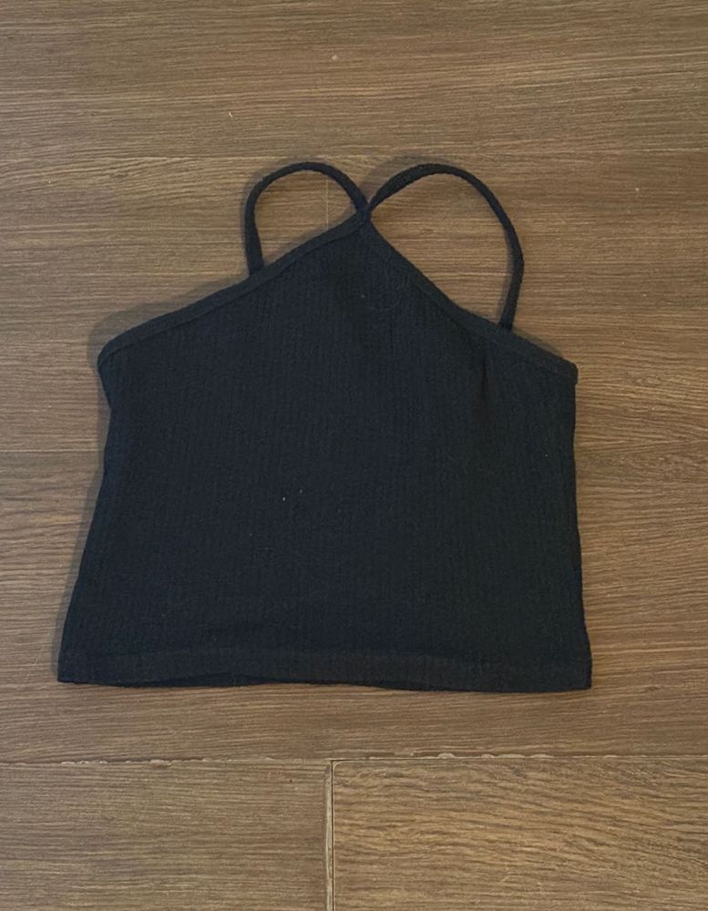 Black Ribbed Halter Neck Crop Top