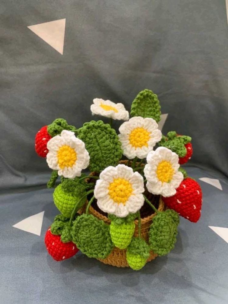 Crocheted Strawberry Plant Decor