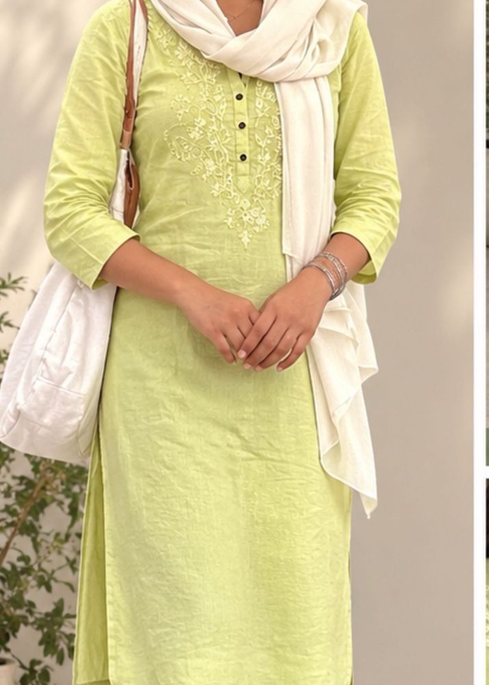 Lime Green Embroidered shortKurta