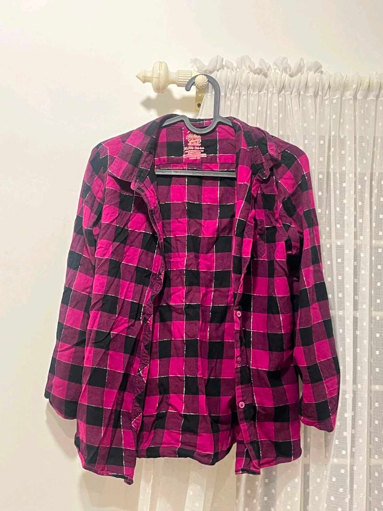 Pink &amp; Black Plaid Long Sleeve Shirt