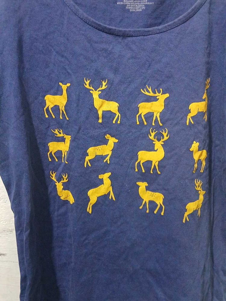 Blue Deer Print T-Shirt