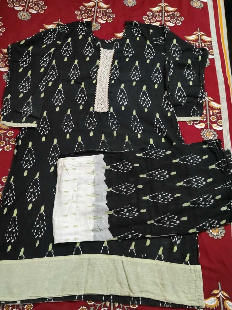 Black Ikat Print Kurta Set with Dupatta