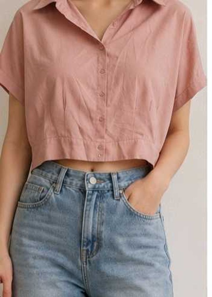 Pink Cropped Collared Shirt