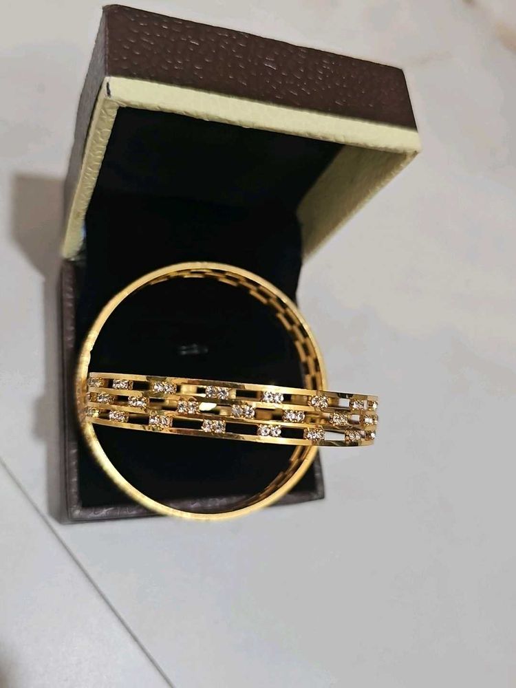 Designer Triple-Band American Diamond Gold Bangles