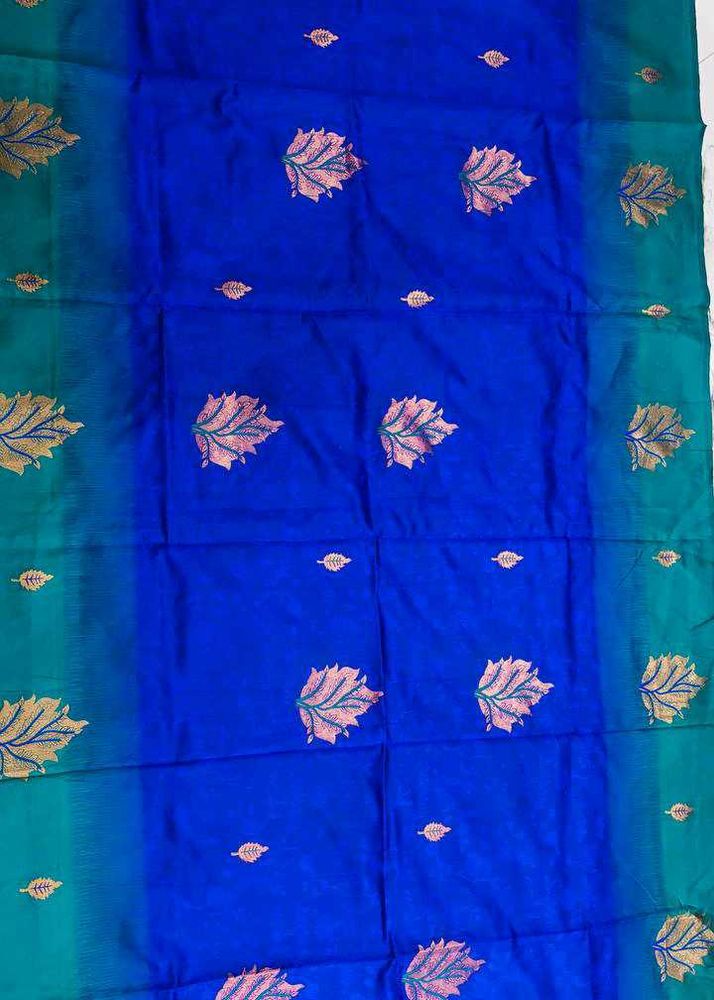 Vibrant Blue Silk Saree with unstitched blouse