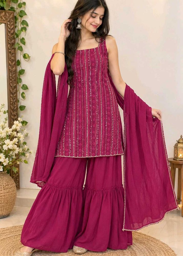 Beautiful Fuchsia Kurta Set with Sharara &amp; Dupatta