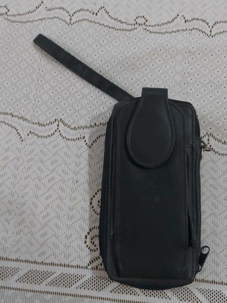 Black Synthetic Leather Cards holder Pouch with St