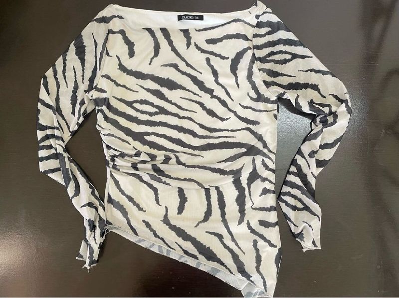 Sheer Zebra Print Long Sleeve Top