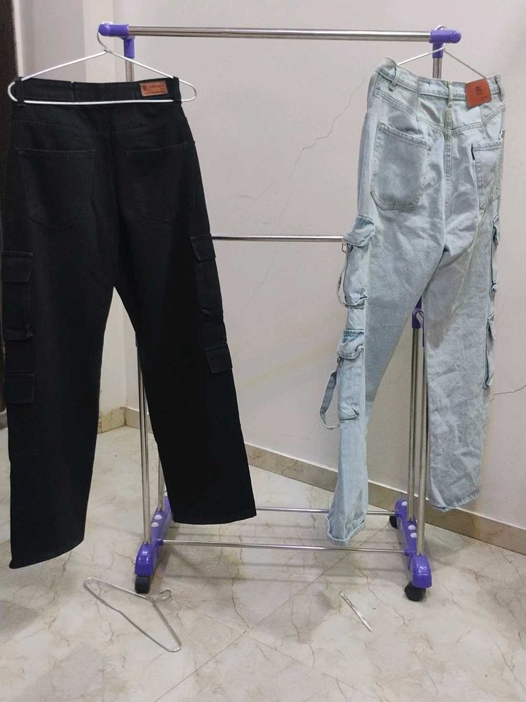 black and blue denim jeans pair ilof two in very g