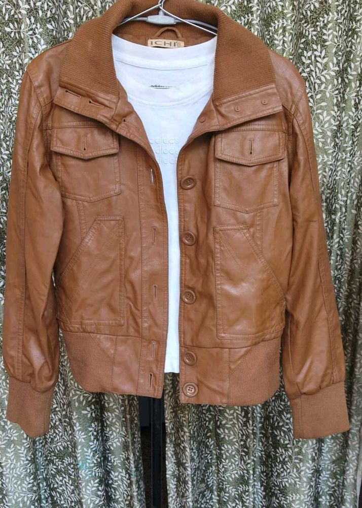 Brown  Leather Bomber Jacket