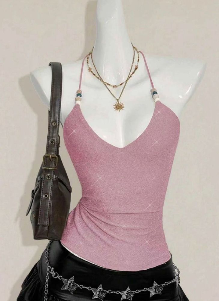 Sparkly Pink Halter Neck Top