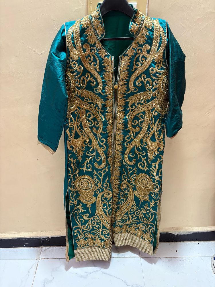 new  Teal &amp; Gold Embroidered Kurta Set