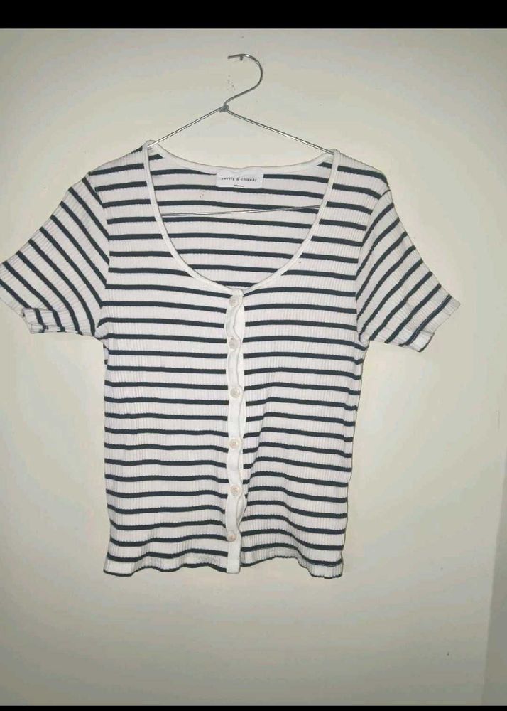Striped Button-Up Cropped Top