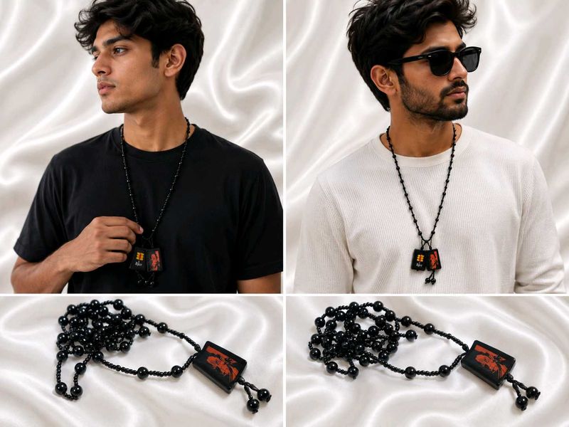 Unique Black Beaded Pendant Necklace