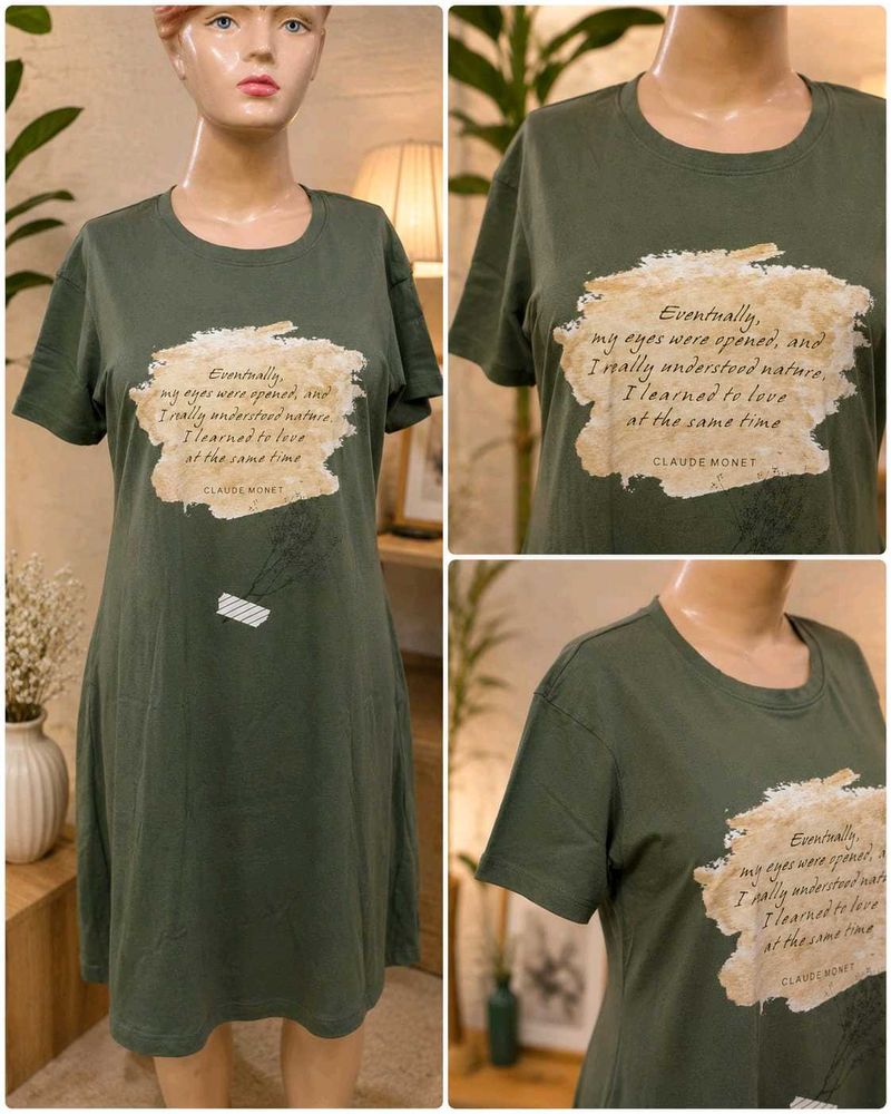 Olive Green T-Shirt Dress with Monet Quote