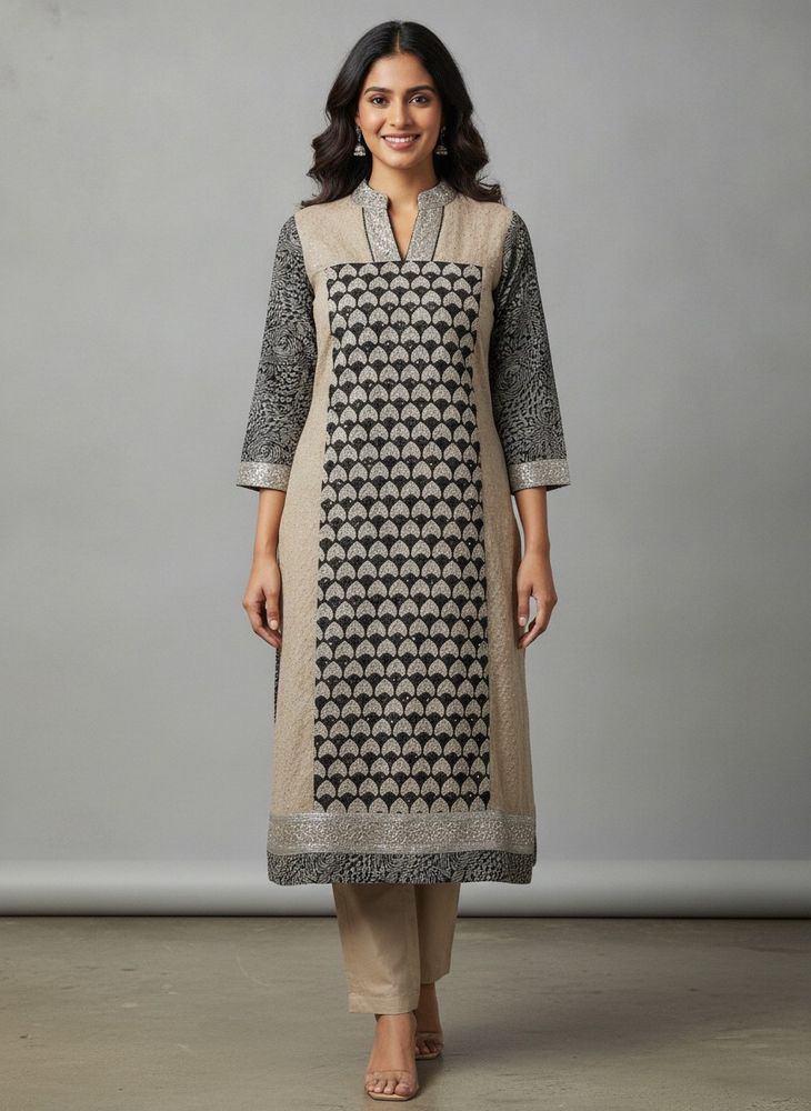 Elegant Embroidered Kurta with Plain Salwar