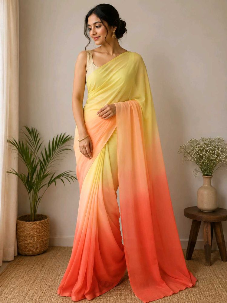 Elegant Ombre Yellow to Orange Saree
