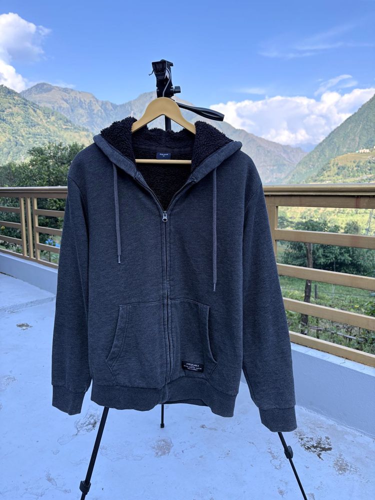 POLHAM UNISEX Grey Sherpa Lined ZIPPER Hoodie