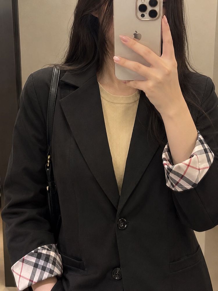 Classic Black Blazer with Tartan Lining