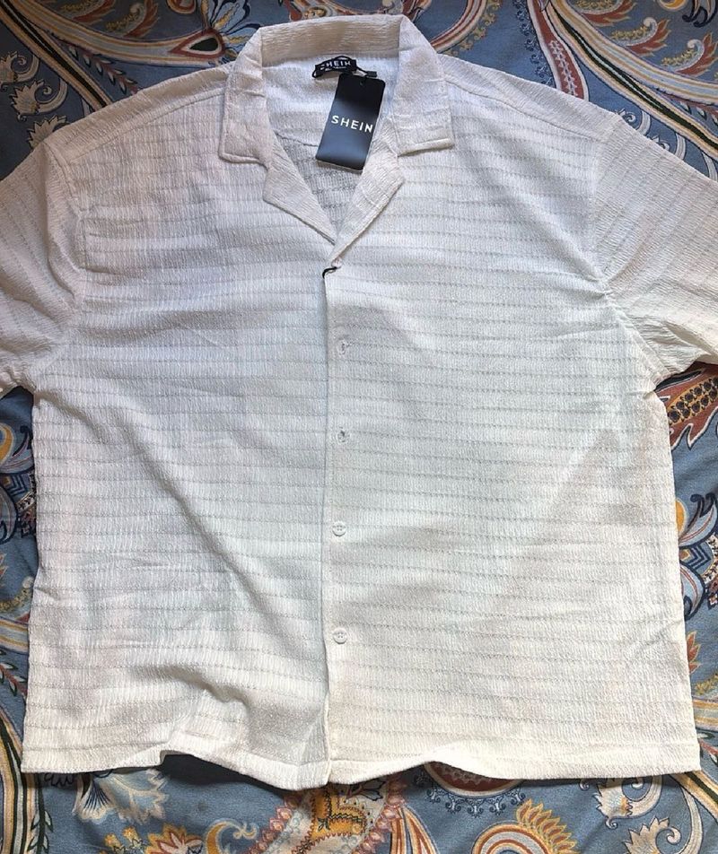 Men's Shein Textured Camp Collar Shirt