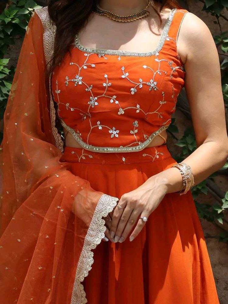 Orange Embroidered Lehenga Choli Set
