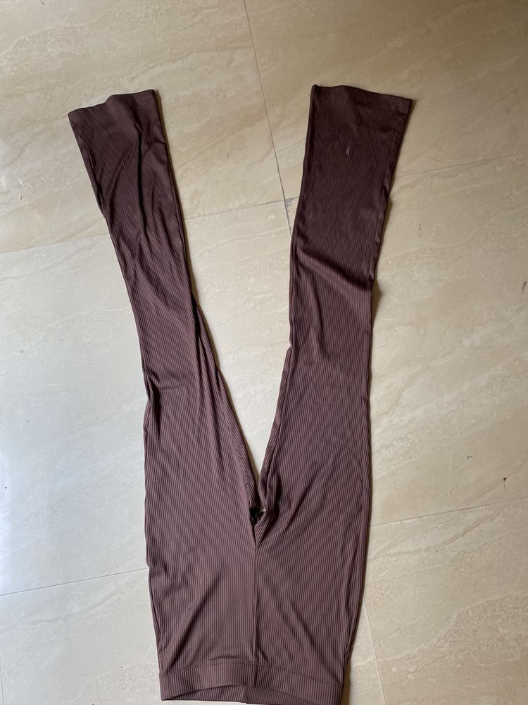 Brown Ribbed Flare Pants