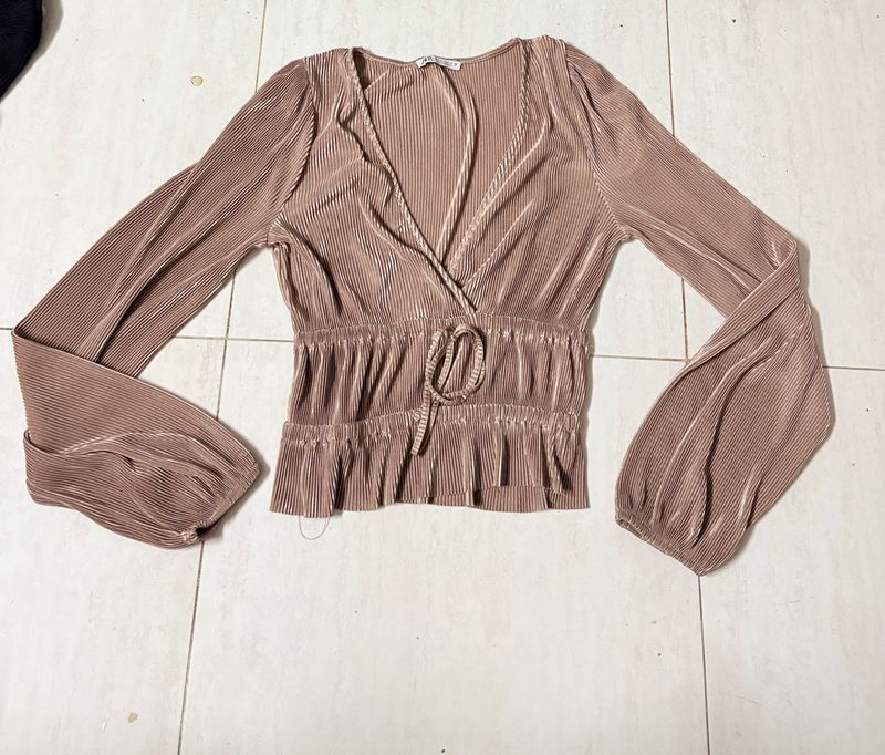 ZARA Pleated Long Sleeve Top