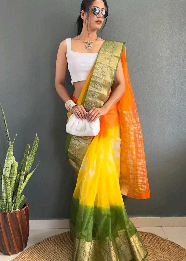New Multicolour Ombre Organza Saree